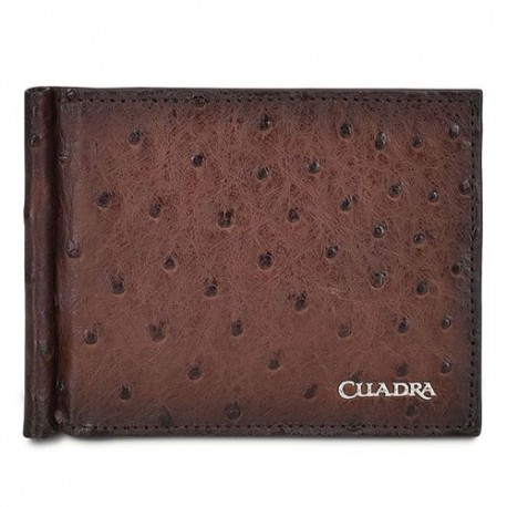 Cartera Sencilla Para Caballero Cuadra En Piel Genuina De Avestruz Tabaco B3042A1